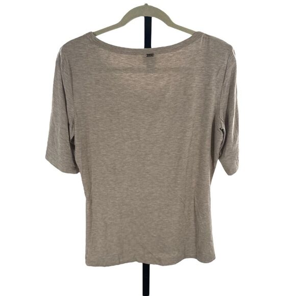 St. John Spa Women’s M Pleated Scoop Neck‎ Top Beige Gray Heather Neutral Soft - Picture 4 of 8